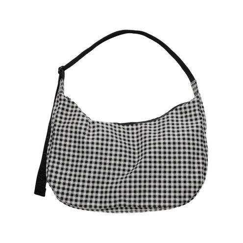 Baggu Large Nylon Crescent Bag, Black & White Gingham