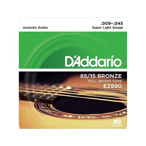 D'Addario EZ890 85/15 Bronze Acoustic Guitar Strings, Super Light, 09-45