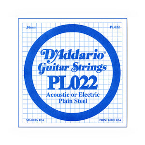 D'Addario PL022 Single Plain Steel Singles, 0.22mm