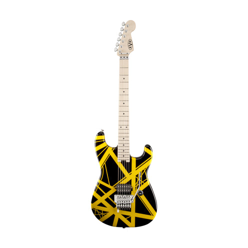 EVH Striped Series Stratocaster Electric Guitar, Maple FB, Black w/Yellow Stripes