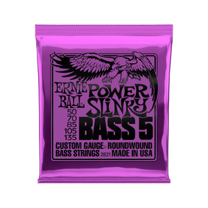 Ernie Ball Power Slinky 5-String Nickel Wound Electric Bass Strings, 50-135