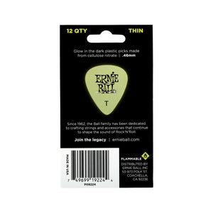 Ernie Ball Super Glow Cellulose Guitar Picks, Thin, 12-Pack