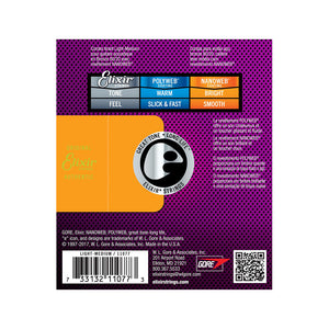 Elixir 11077 Nanoweb 80/20 Bronze Acoustic Guitar Strings, Light-Medium, 12-56