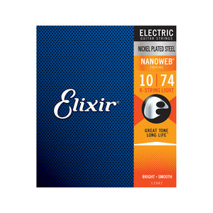 Elixir 12062 Nanoweb Light 8-String Electric Guitar Strings 10-74