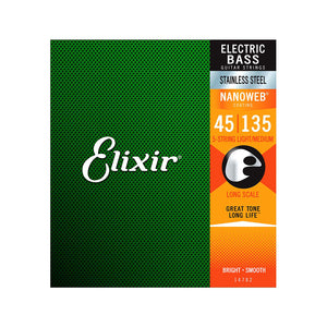 Elixir 14782 Nanoweb Med w/ Light B Long Scale Stainless Steel 5-String Electric Bass Guitar Strings