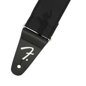 Fender Weighless Running Logo Guitar Strap, Black/Black, 2inch