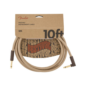 Fender Festival Hemp Angled Instrument Cable, 10ft, Pure Hemp, Natural