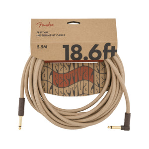 Fender Festival Hemp Angled Instrument Cable, 18.6ft, Pure Hemp, Natural