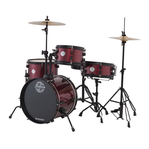 Ludwig LC178X025DIR Pocket Kit 4-Piece Drum Kit w/Hardware+Cymbals, Wine Red Sparkle